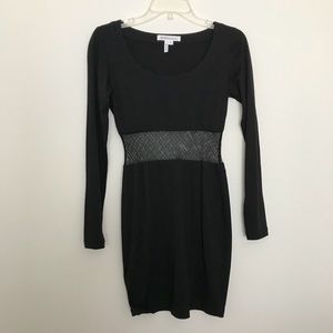 BCBG Black long sleeve dress with waist sheer mesh